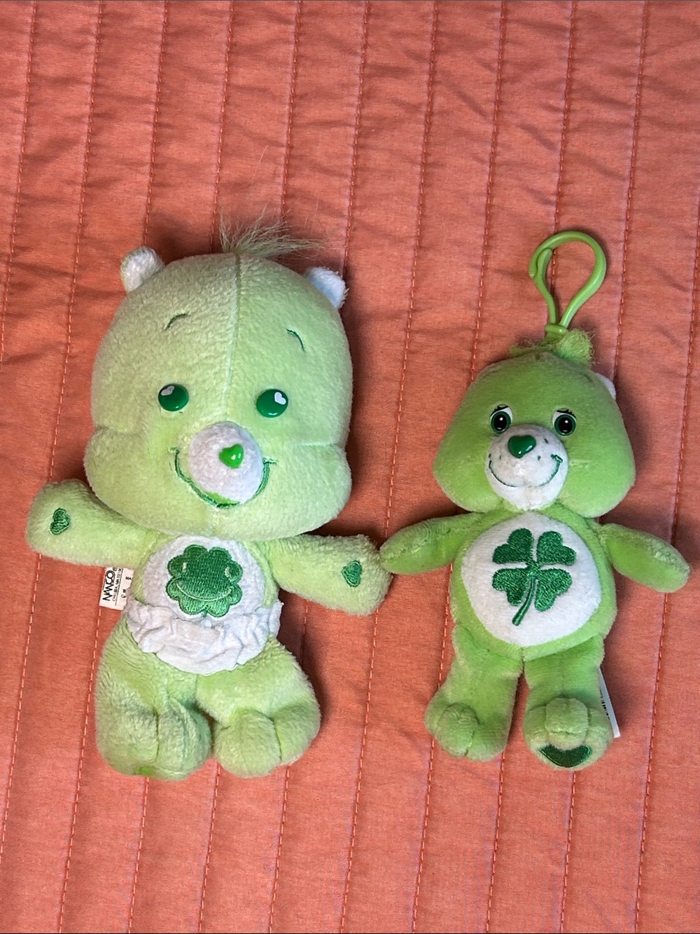 Bundle 2 Care Bears Lucky Bear Green Shamrock Plush Toy Charm and Cub Small
